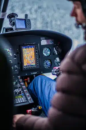 Heliskiing pilot view